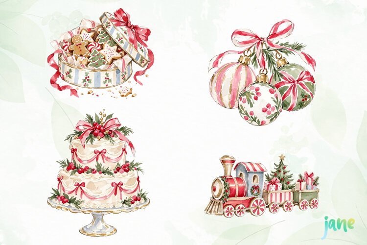 Cozy Christmas Watercolor Clipart example image 1