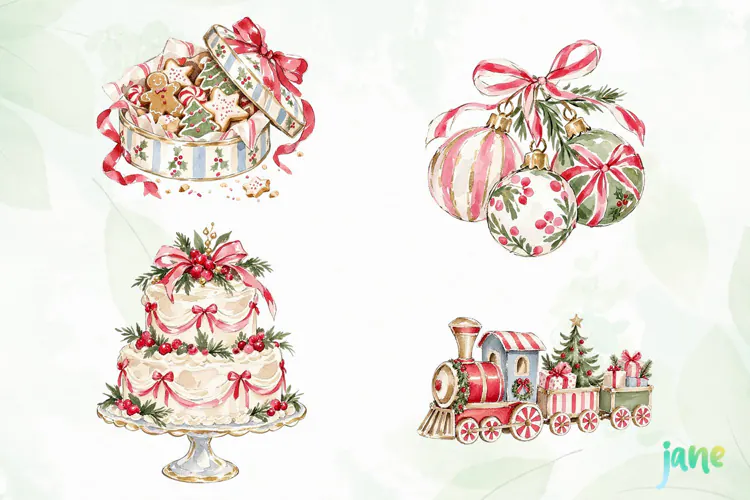 Cozy Christmas Watercolor Clipart