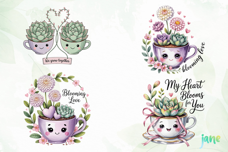 Valentine Succulent Pots PNG