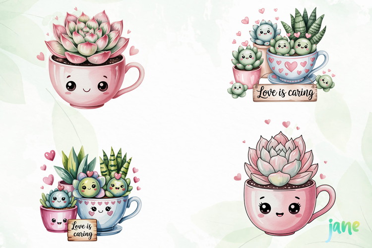 Valentine Succulent Pots PNG