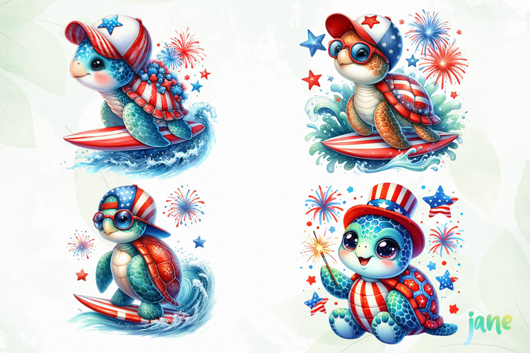 Sea Turtle 4th of July Clipart