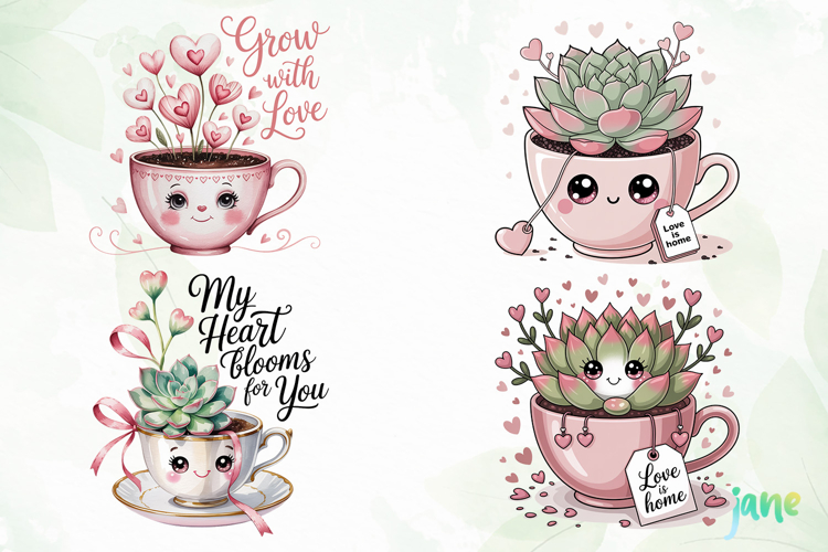 Valentine Succulent Pots PNG
