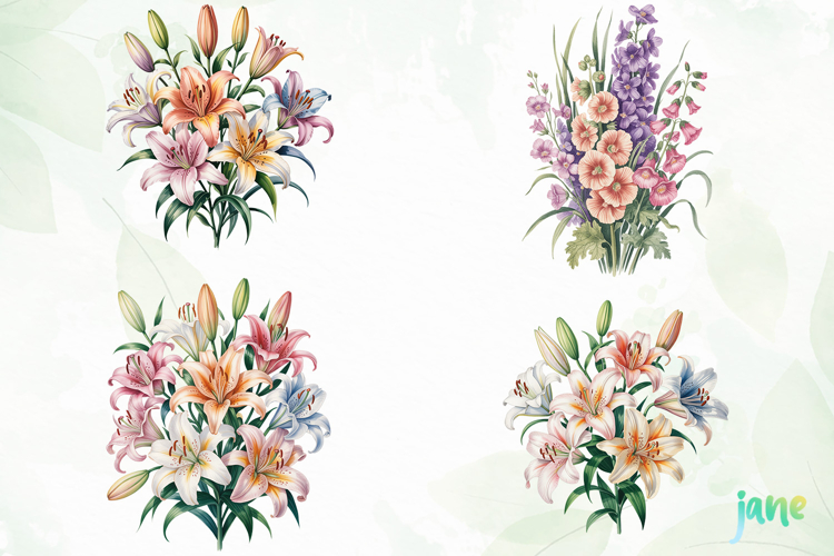 Watercolor Spring Flowers Clipart