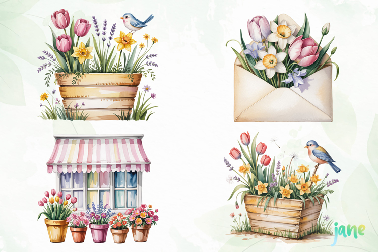 Watercolor Spring Flowers Clipart