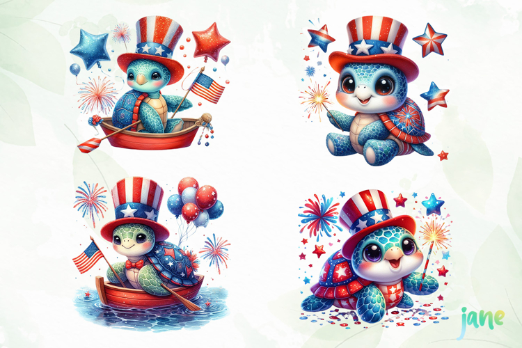 Sea Turtle 4th of July Clipart