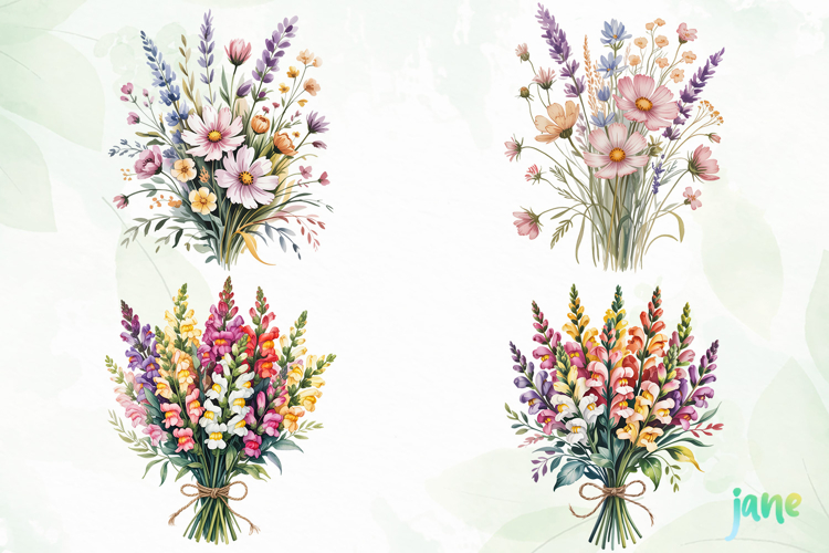 Watercolor Spring Flowers Clipart