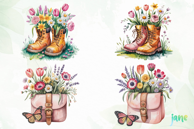 Watercolor Spring Flowers Clipart