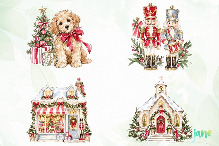 Cozy Christmas Watercolor Clipart example image 1