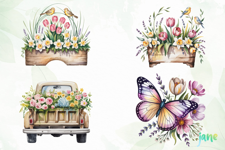 Watercolor Spring Flowers Clipart