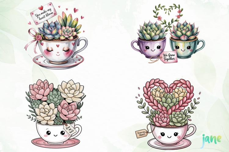 Valentine Succulent Pots PNG