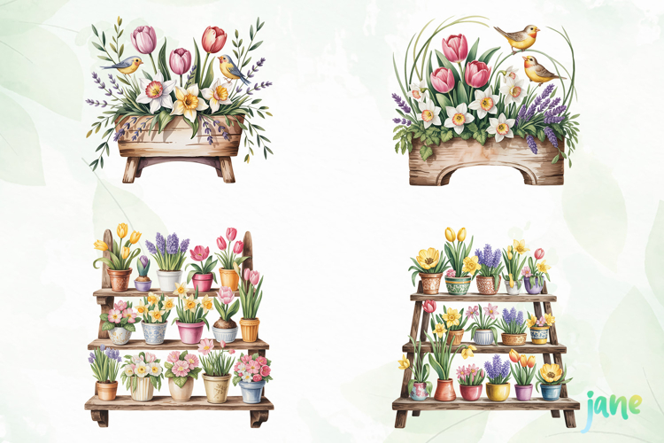 Watercolor Spring Flowers Clipart