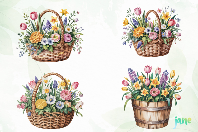 Watercolor Spring Flowers Clipart