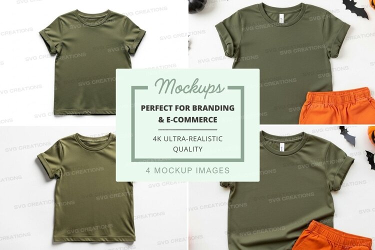 Mockup of green t-shirts for kids example image 1