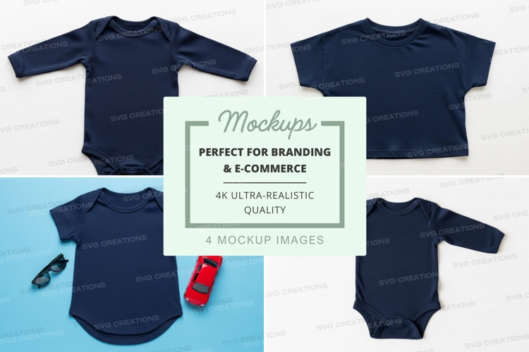 Mockup: collection of baby onesies