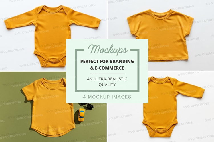 Mockup of yellow baby bodysuits