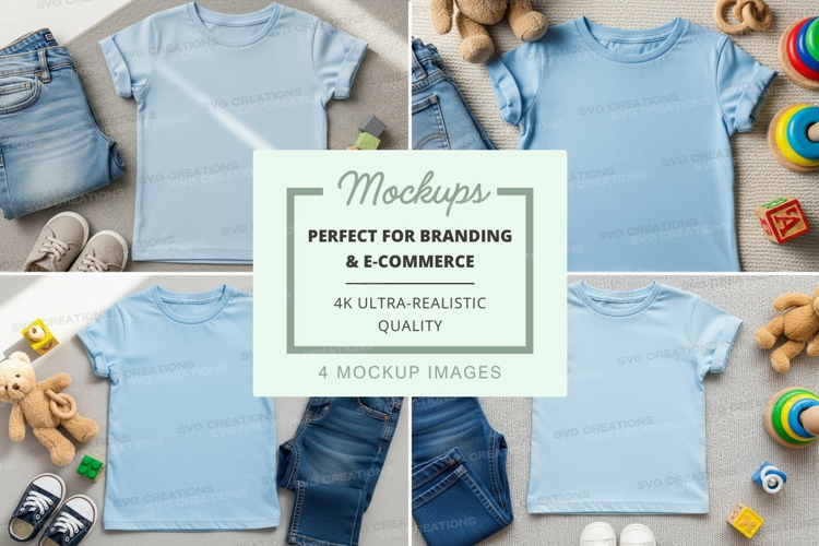 Mockup of children's clothing and toys
