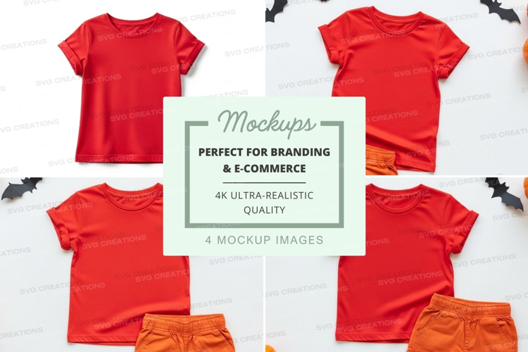 Mockup of red t-shirt and orange shorts