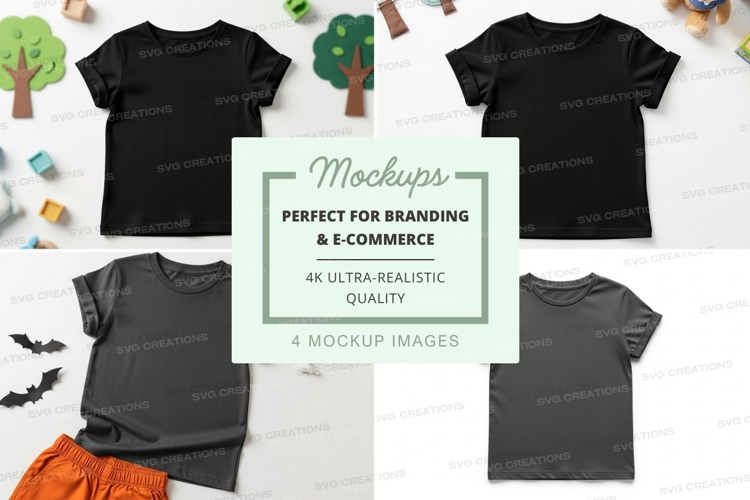 Mockup of kids' t-shirts with halloween themed background