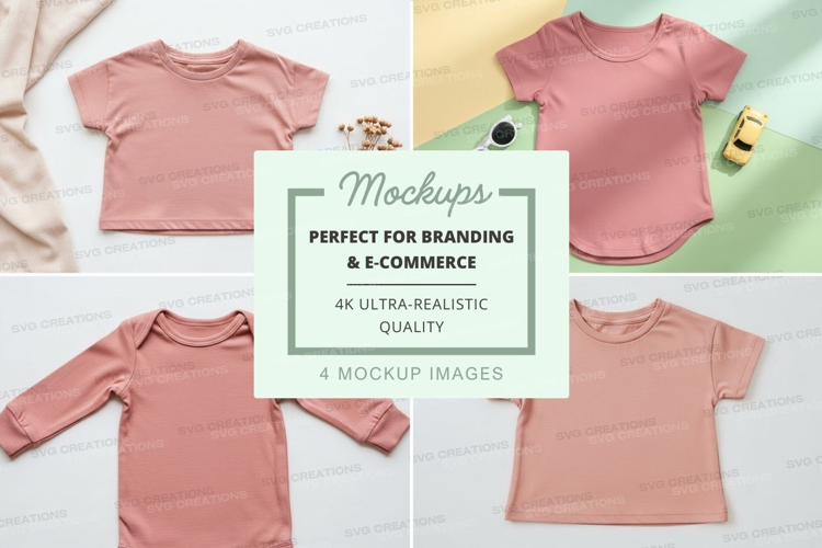 Mockup: collection of pastel pink baby clothes
