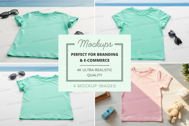Mockup: assorted t-shirts on beach background