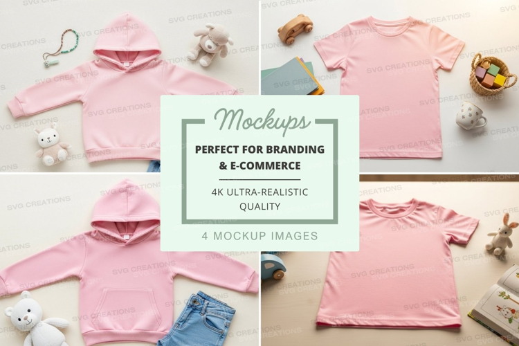 Mockup of pink kids' clothing with toys