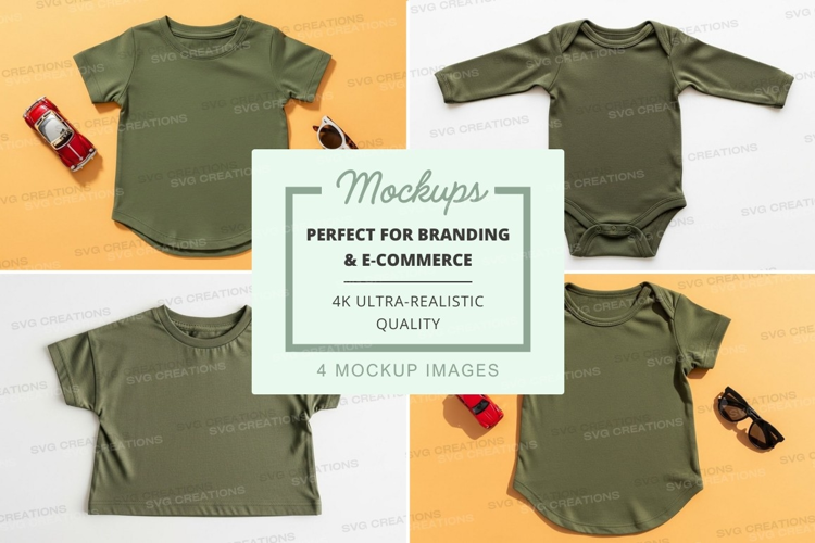Mockup collection of olive green t-shirts
