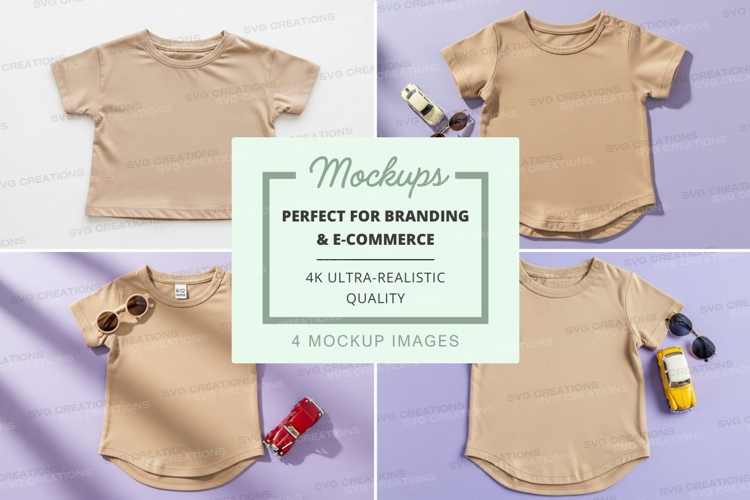 Mockup of beige t-shirts with various accessories