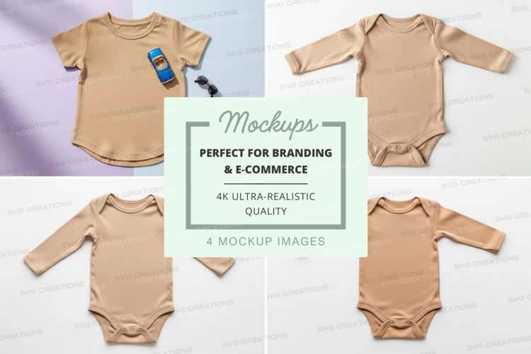 Mockup: beige baby onesie collection