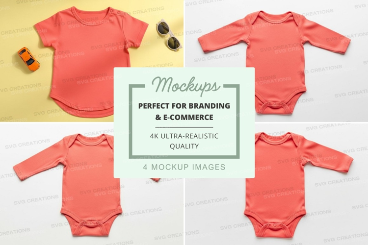 Mockup of baby onesie in coral color