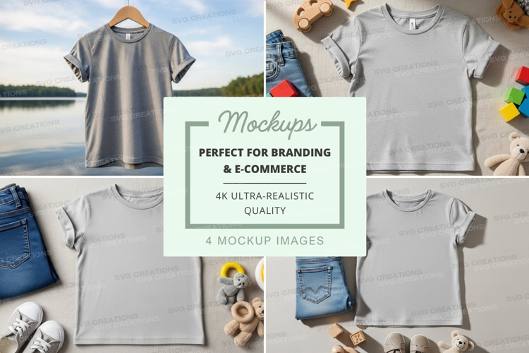 Mockup: grey t-shirt in various scenarios