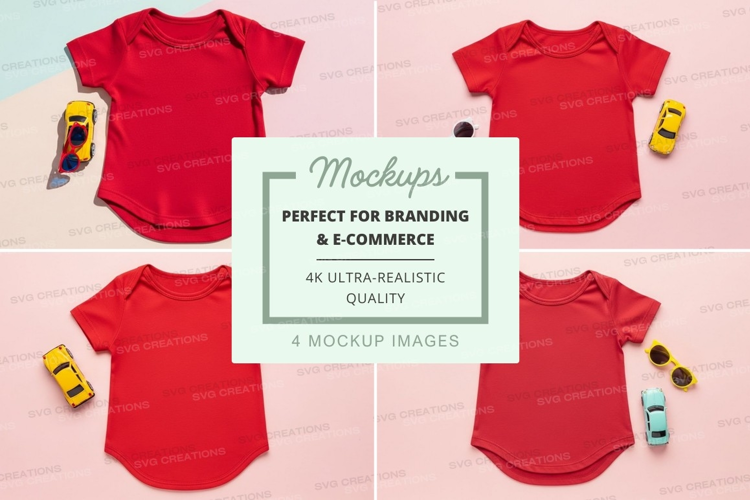 Mockup of red baby onesies