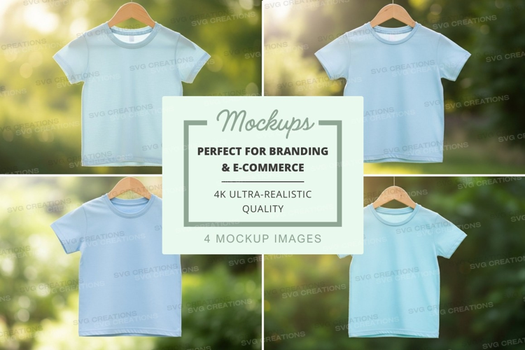 Mockup of light blue t-shirts