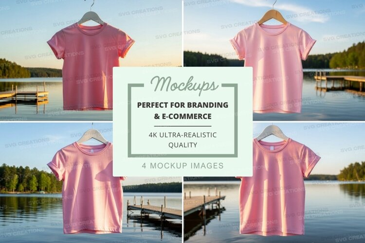 Mockup collection of pink t-shirts by the lake example image 1