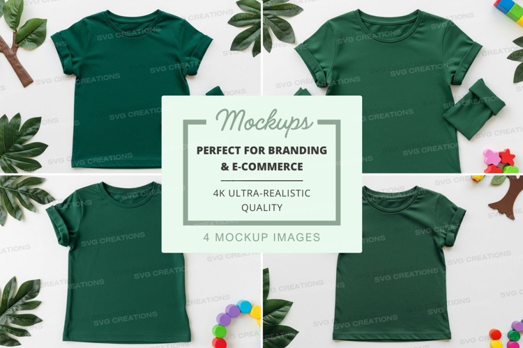 Mockup of green t-shirts with tropical elements