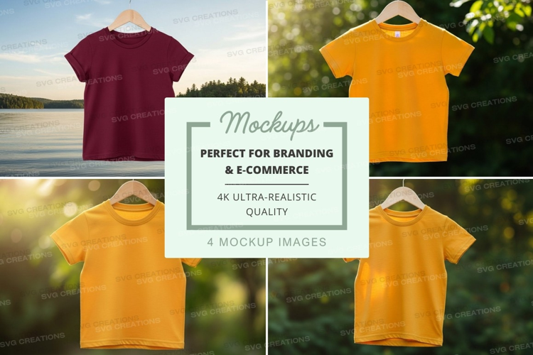 Mockup collection of t-shirts in natural settings
