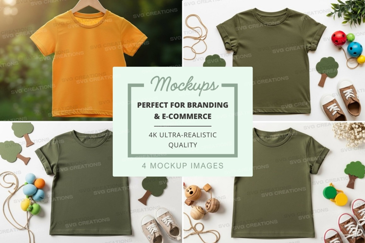 Mockup of children's t-shirts with forest theme