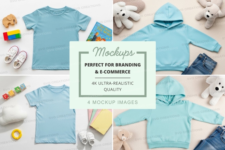 Mockup of childrens clothing and toys