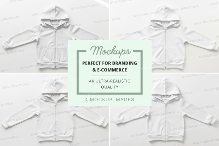 Mockup: four white hoodies