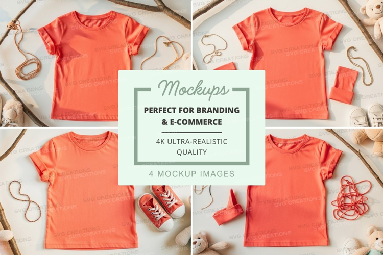 Mockup of orange t-shirts with accessories