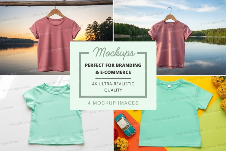 Mockup: children's t-shirts in pastel colors