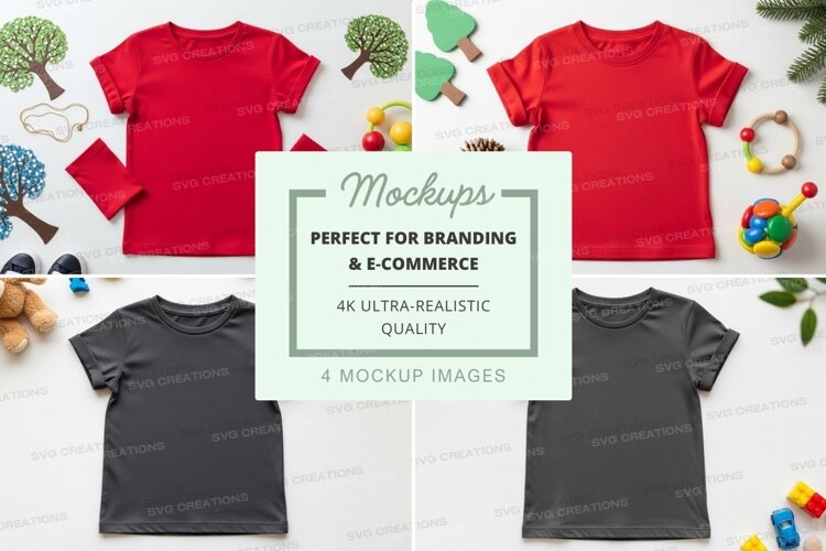 Mockup of kids' t-shirts with toys example image 1