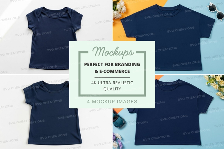 Mockup: collection of navy blue t-shirts