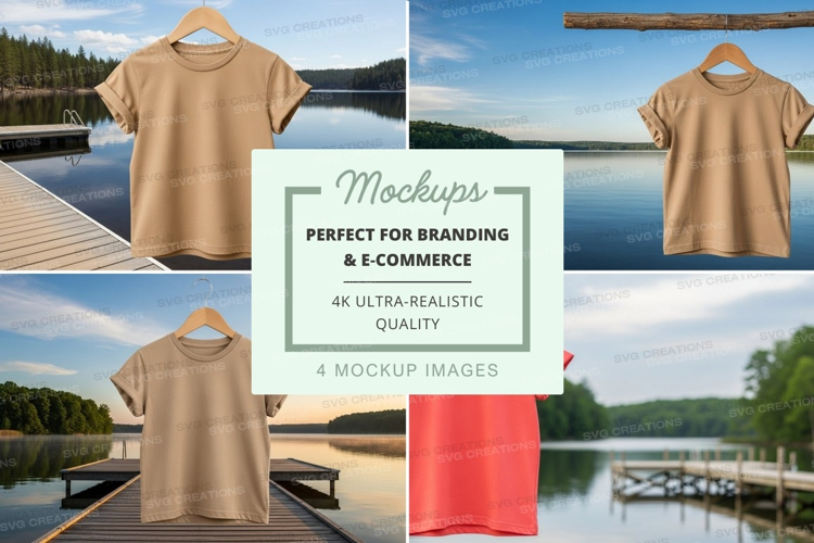 Mockup of t-shirts by the lake