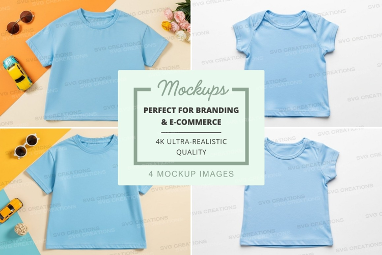 Mockup of light blue t-shirts