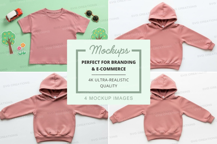 Mockup of pink t-shirt and hoodie for kids