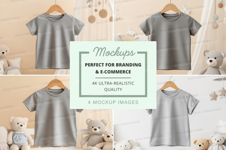 Mockup collection of gray t-shirts for kids