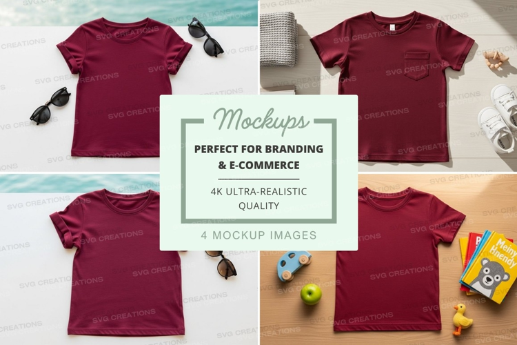 Mockup of red t-shirts in various settings