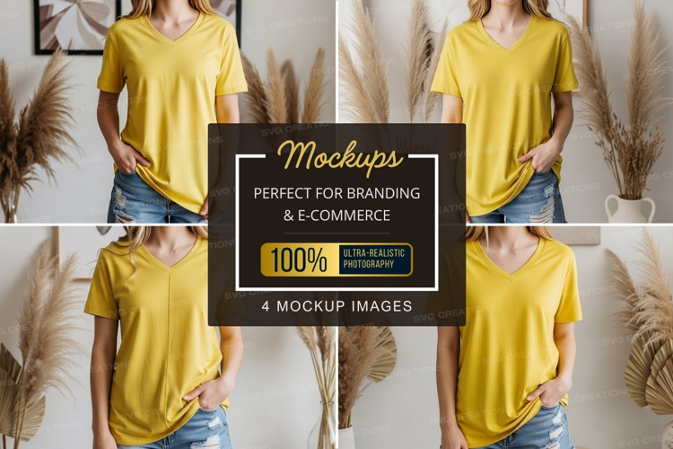 Yellow v-neck t-shirt mockup