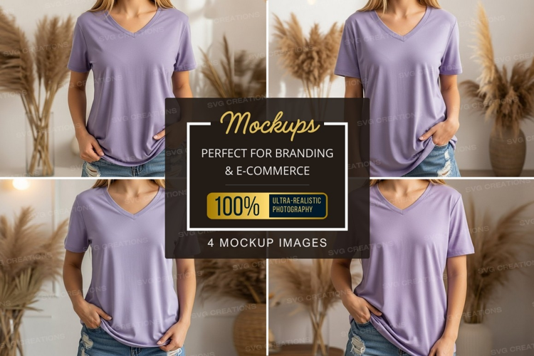 Lilac v-neck t-shirt mockup