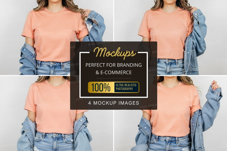 T-shirt mockup with denim jacket and jeans